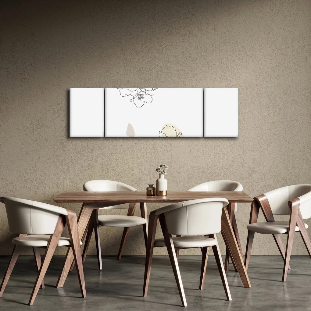 Obraz - Beżowe kwiaty z motylem N⁰2 (170x50 cm)