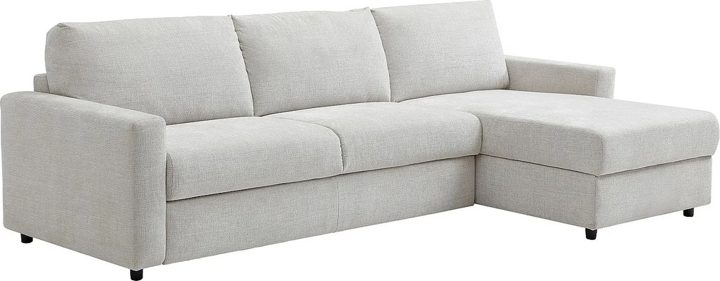 Kanapa narożna rozkładana i dwustronna typu expres z tkaniny beżowej - Powierzchnia spania 140 cm MILAVO