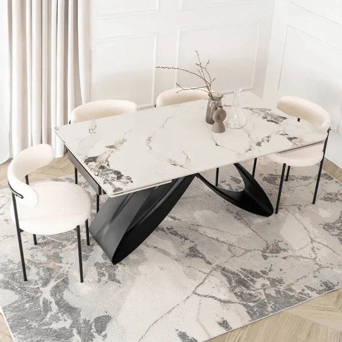 Stół Rozkładany Prostokątny LUIGI 160-240 cm Ceramiczny Biały Marmur/Czarny do Jadalni Loft