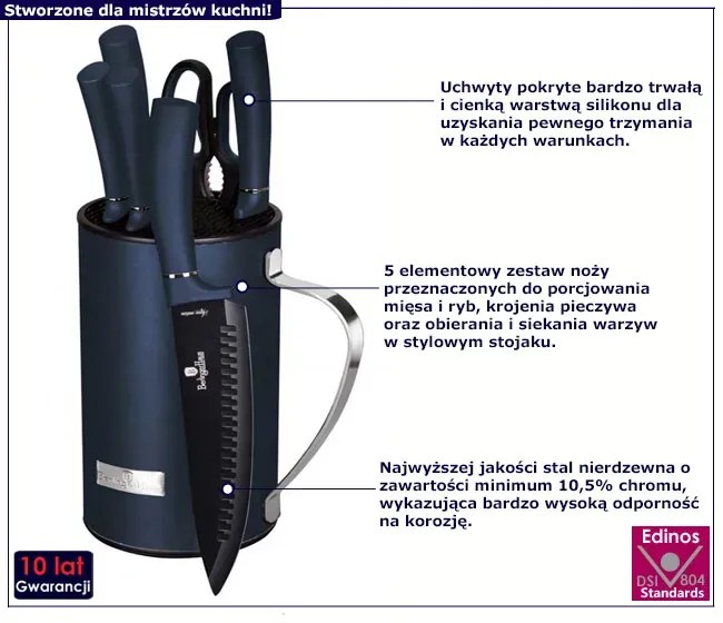 Niebieski zestaw noży z silikonowymi rączkami H6-D25