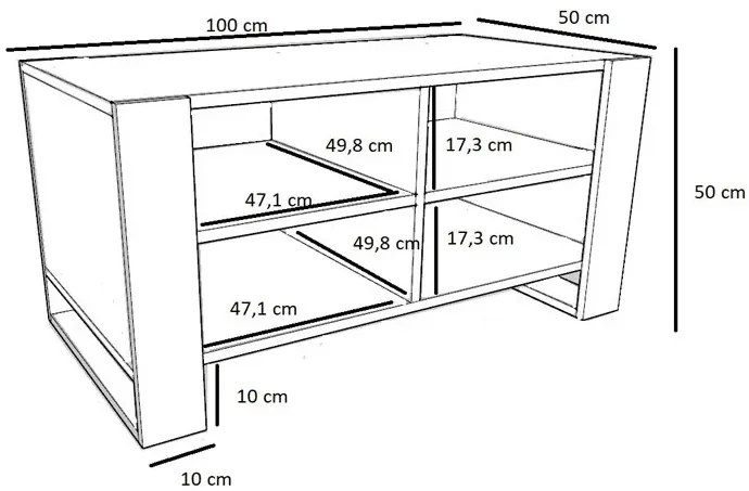 Loftowa ława kawowa z półkami czarny + beton C6-C19