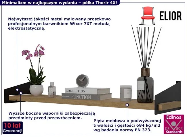 Industrialna półka ścienna czarny + dąb artisan Marea