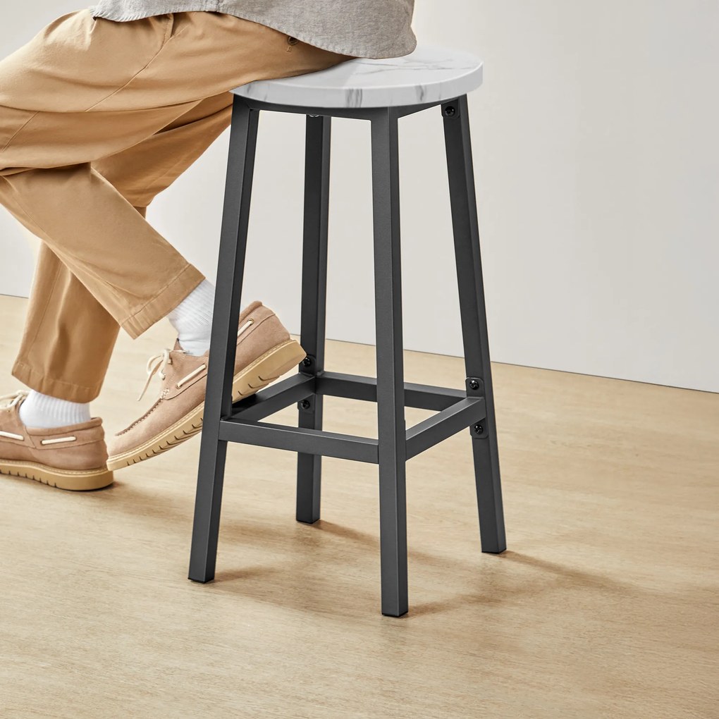 Taboret barowy hoker - marmur / nogi czarne