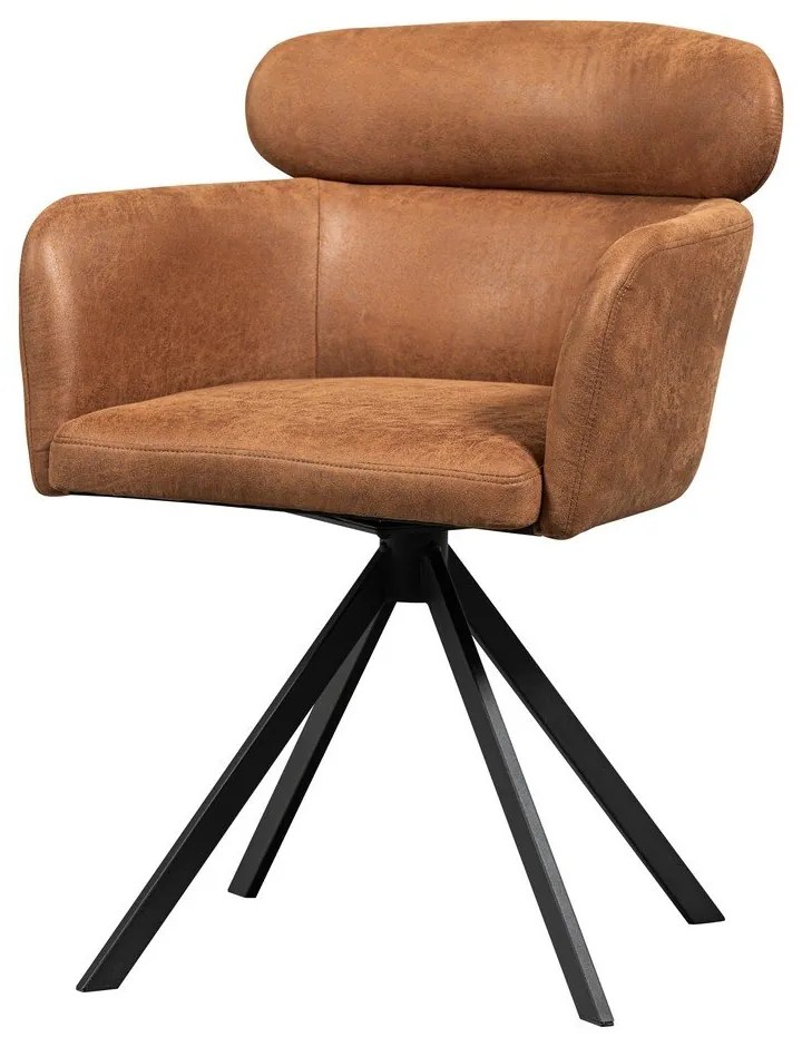 Koniakowy tapicerowany fotel jadalniany z podłokietnikami Fenne – WOOOD