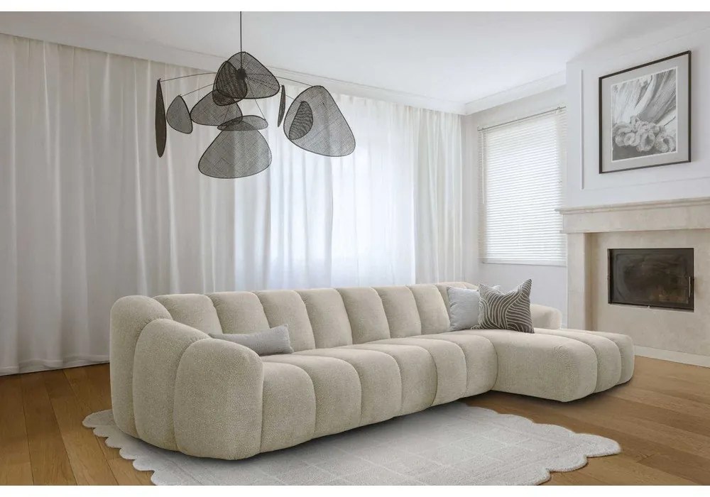 Beżowy narożnik (prawostronny/z szezlongiem) Shell – Miuform