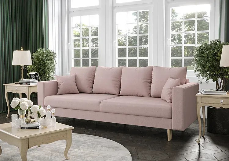 Różowa welurowa sofa rozkładana - Adante
