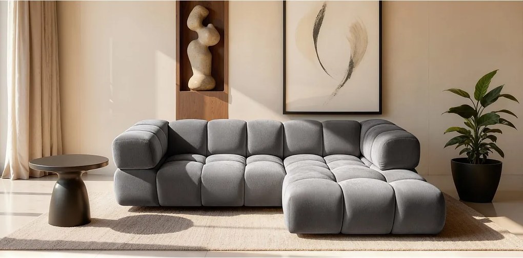 Narożnik w kształcie L Averro, tkanina Bluvel, Popielaty, Prawy