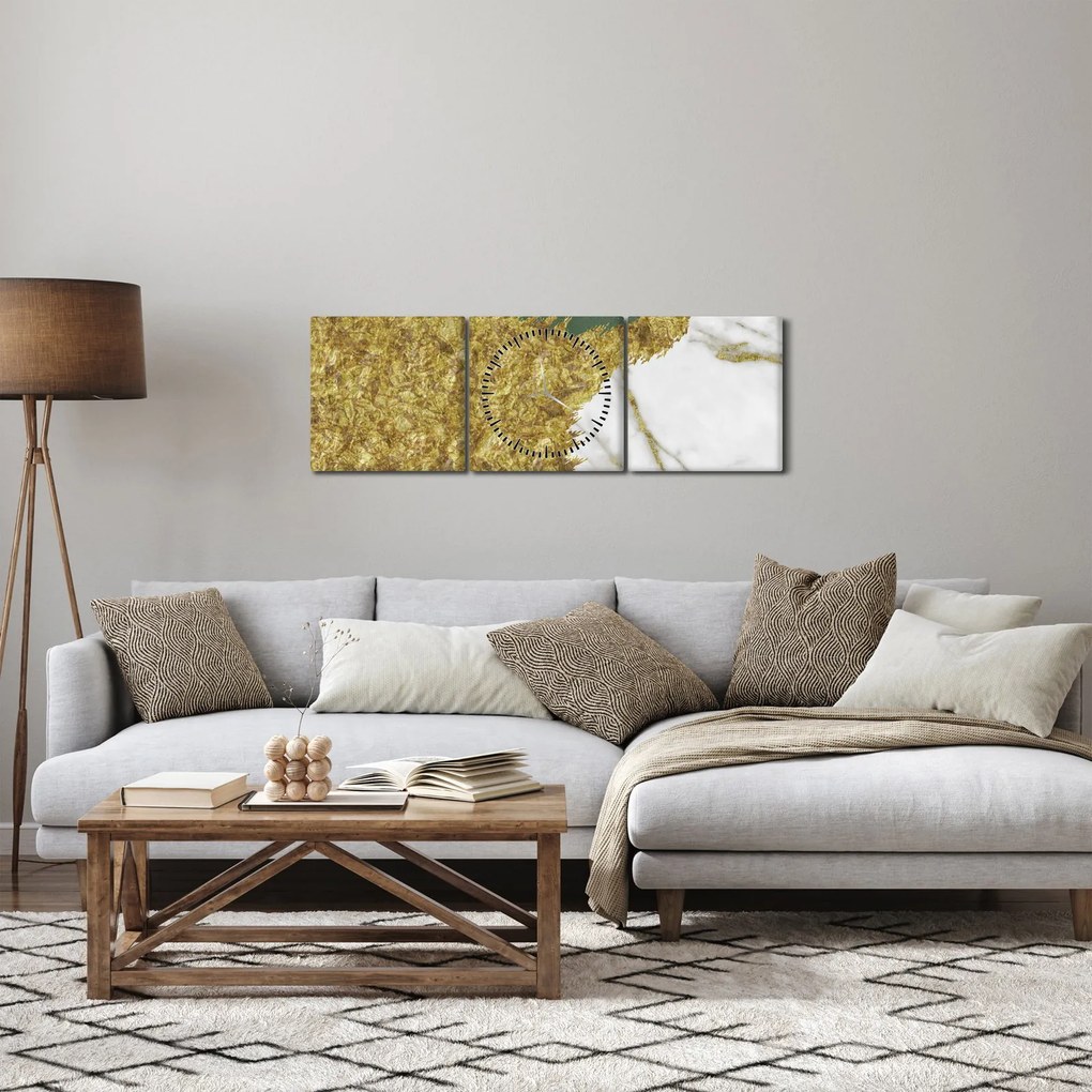 Obraz - Zielony marmur N⁰2 (z zegarem) (90x30 cm)