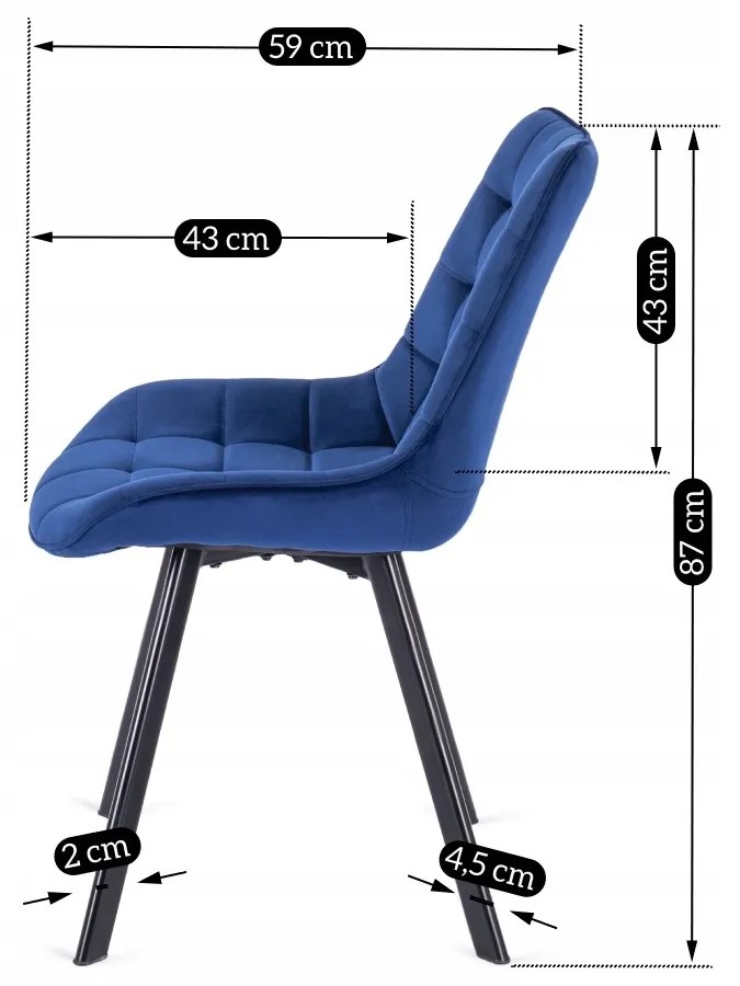 Zestaw 4x Krzesło Tapicerowane RICK do Salonu Granatowe Welurowe Nowoczesne Loft