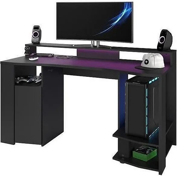 Biurko Gamingowe LED Czarne z Dużą Strefą Gry - D 152 x S 61,5 x W 86,7 cm