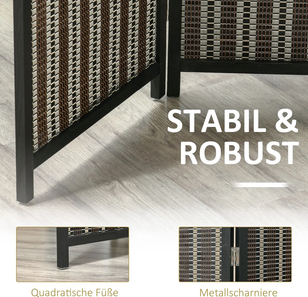 HOMCOM Parawan Dzielący Przestrzeń, Składany, Drewno Sosnowe/Bambus, 180 x 180 cm, Brązowy/Czarny