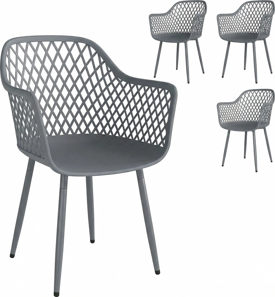 Outsunny Zestaw 4 krzeseł ogrodowych odporne na UV z tworzywa, z podłokietnikami i oparciami, 56 x 51 x 84 cm, ciemnoszare | Aosom PL