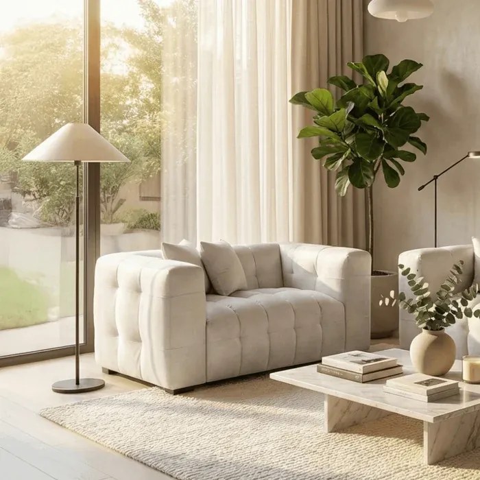 Sofa MODERNO 2S Dwuosobowa Kremowa Welurowa Glamour