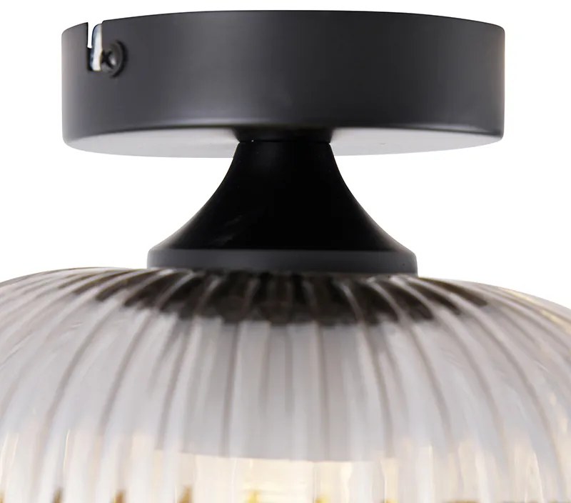 Plafon / Lampy sufitowe art deco czarny z przydymionym szkłem - Karel ArtDeco Oswietlenie wewnetrzne