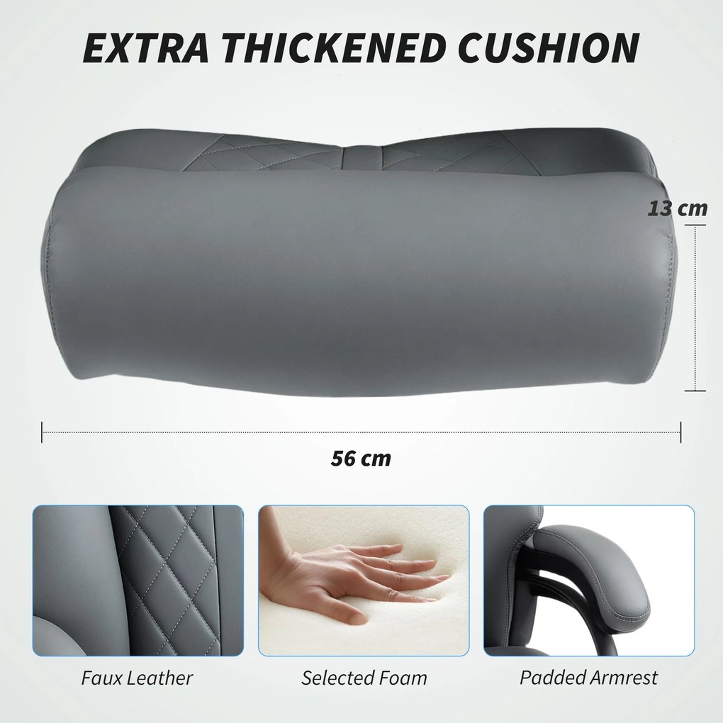 HOMCOM Fotel biurowy, wytrzymały do 150 kg, duży i wysoki, z ekoskóry PU, z miękką sprężynową poduszką, antracytowy | Aosom PL