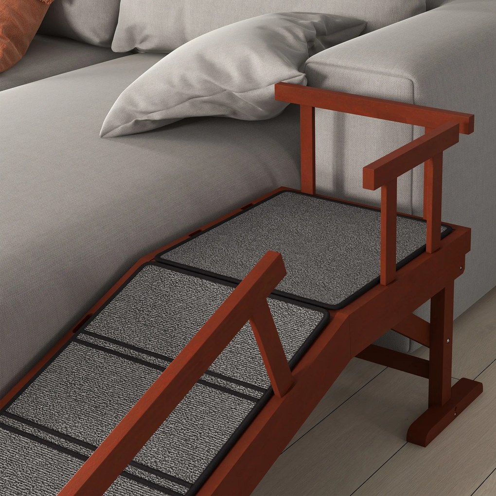 PawHut Rampa dla Psów, Zdejmowane Poręcze, Antypoślizgowa, Drewno, do 30 kg, 125x40x56cm, Brązowy/Szary