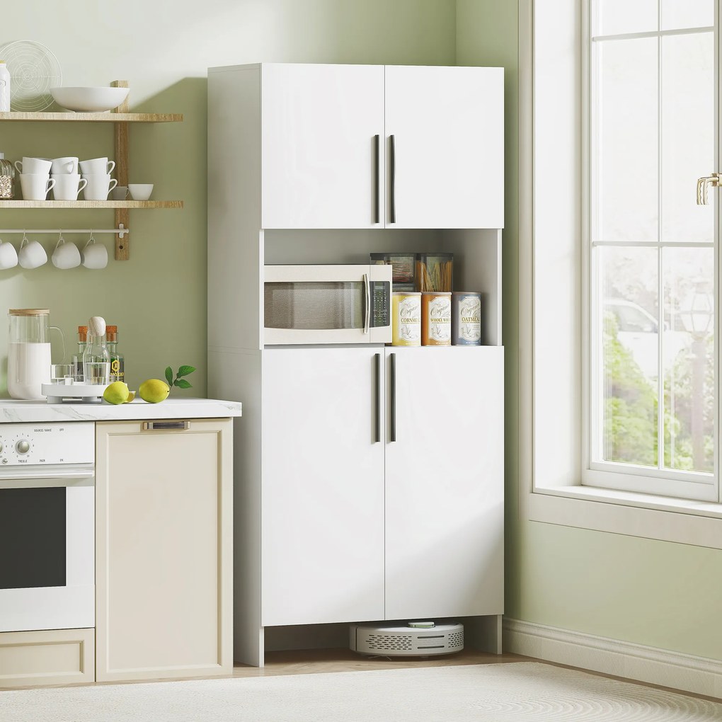 HOMCOM Szafka Kuchenna z Półką na Mikrofalówkę, do Salonu, Jadalni, Biała, z Płyty Wiórowej | Aosom PL