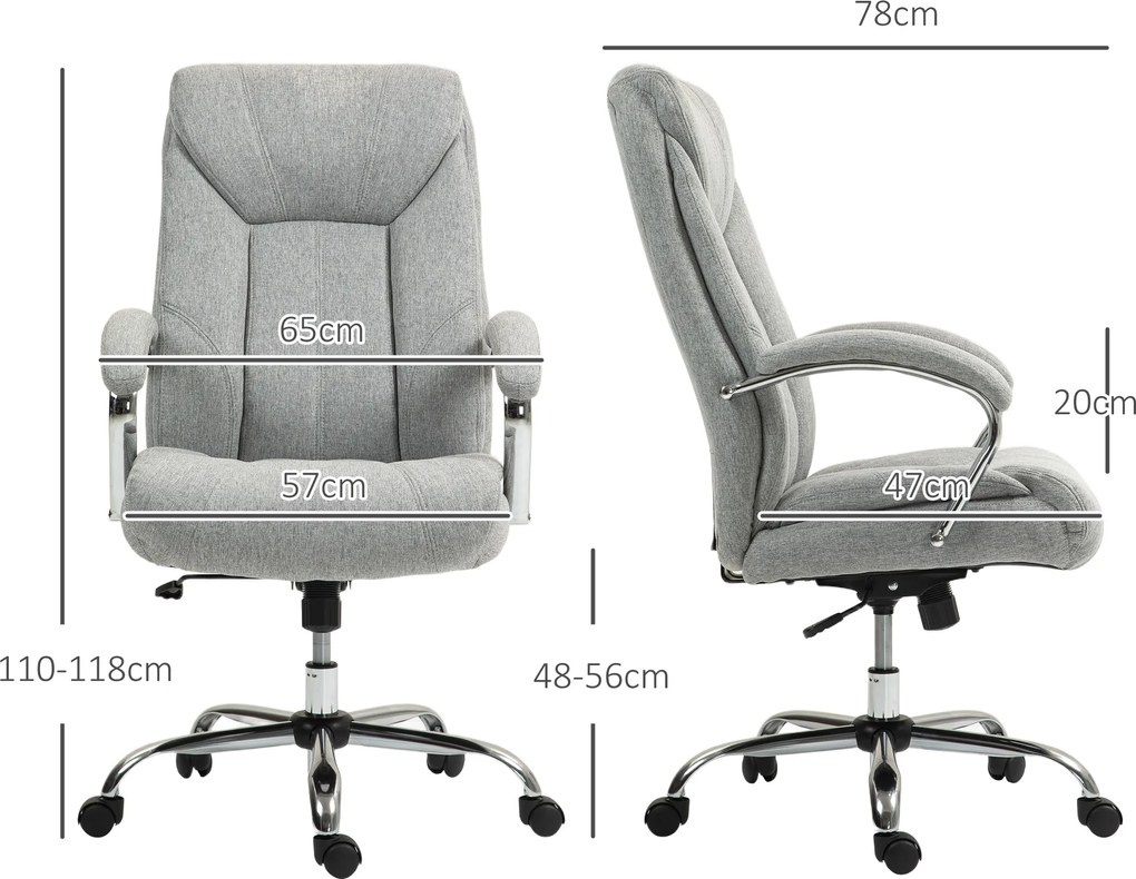Vinsetto Ergonomiczne Krzesło Biurowe z Wysokim Oparciem, Oddychająca Tkanina, Regulowana Wysokość, Szare