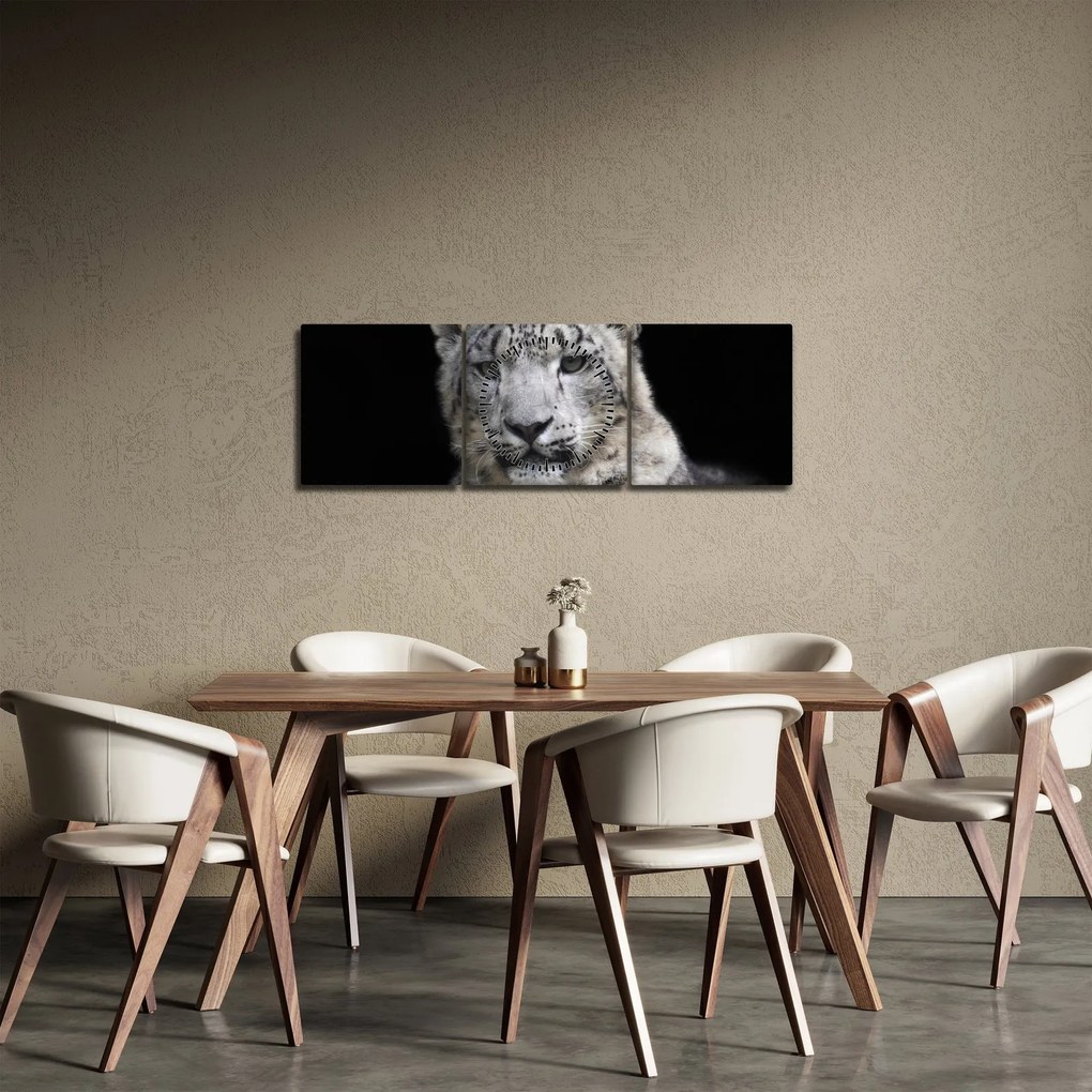 Obraz - Snow Leopard (z zegarem) (90x30 cm)