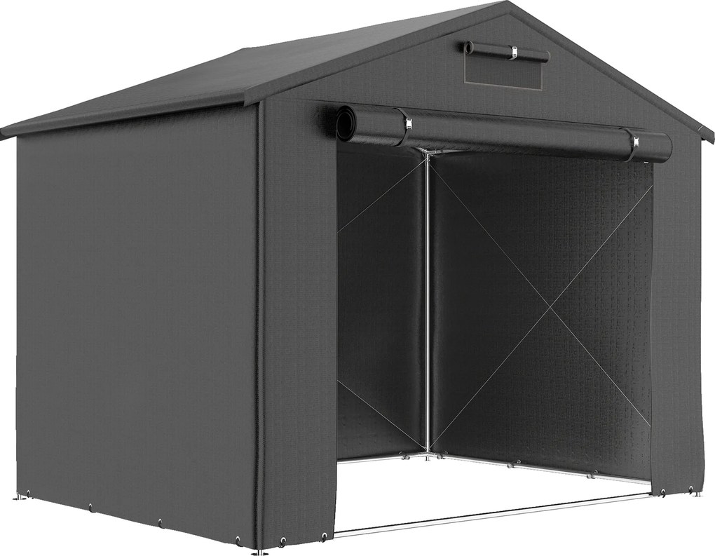 Outsunny Namiot garażowy 2,5x1,8 m Wodoodporny namiot garażowy z rolowanymi drzwiami na zamek okno wentylacyjne Ciemnoszary | Aosom PL