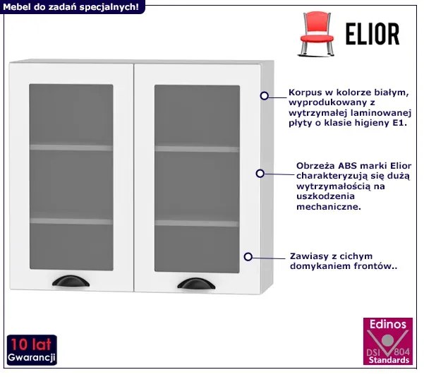 Górna szafka kuchenna z przeszklonymi frontami biała Falla