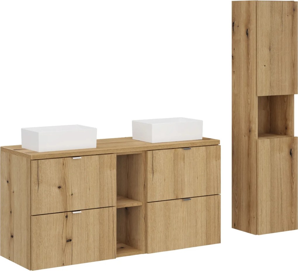 Zestaw mebli łazienkowych Nova 24 dąb coast evoke - szafka 120 cm z umywalkami i słupek