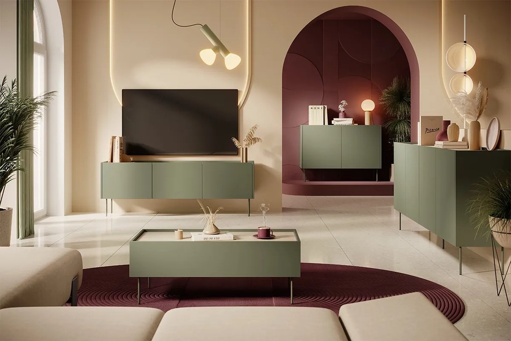 Szafka RTV Desin 170 cm z metalowymi nogami - oliwka / dąb nagano