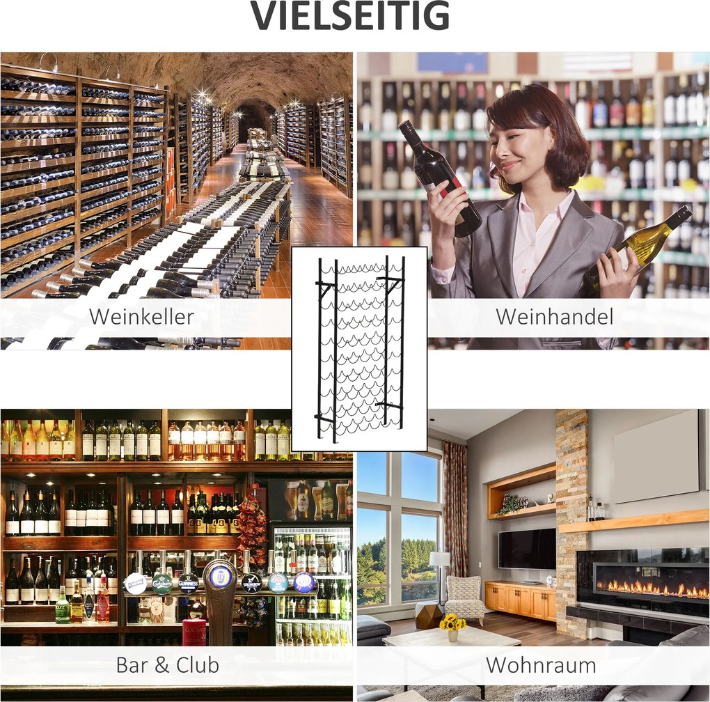 Homcom Stojak na wino metalowy Czarny 63x205x118cm elegancki regał na kolekcję win | Aosom PL