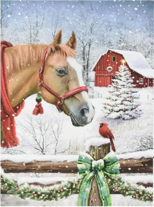 Obraz LED Zimowy Koń i Wróbel 30x40 cm z Timerem