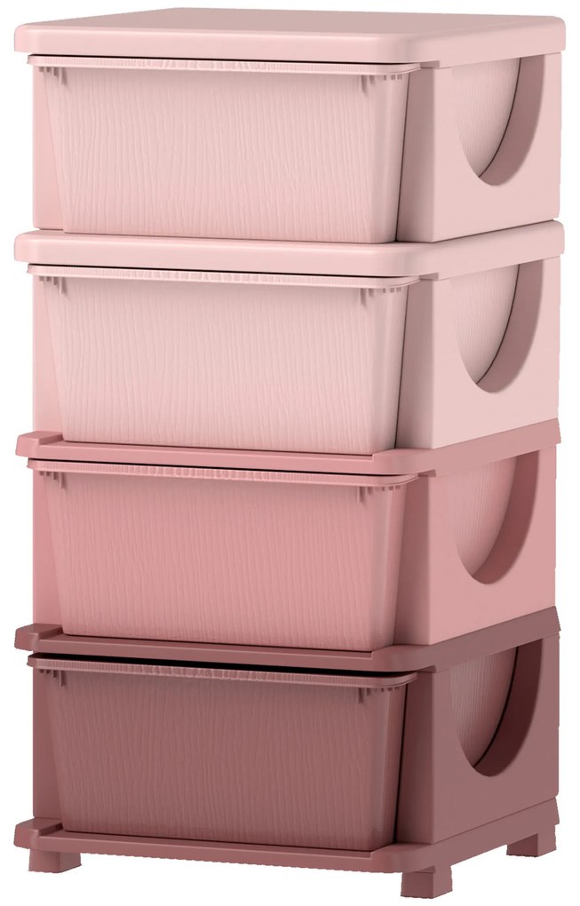 HOMCOM Skrzynki do przechowywania dla dzieci, 3 szuflady, zaokrąglone krawędzie, podniesiony design, 37x37x76 cm, Różowy