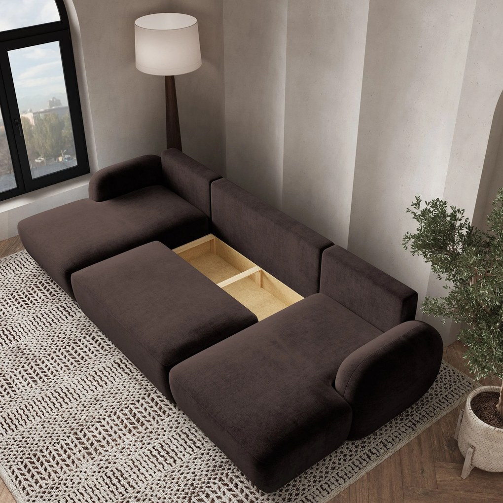 Masseno Narożnik SAVONA z funkcją spania i pojemnikiem na pościel Narozniki U, Rozkładana sofa - Brązowy, KRONOS 06