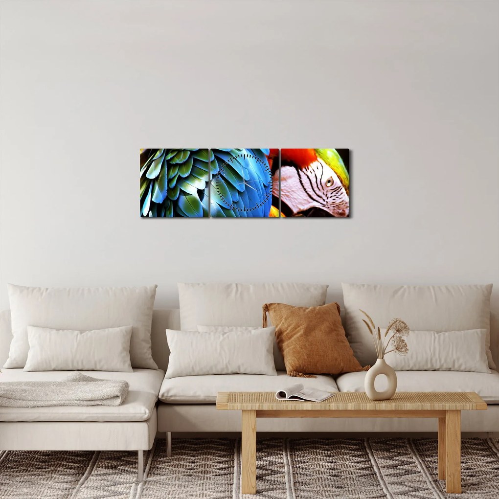 Obraz - Papuga (z zegarem) (90x30 cm)
