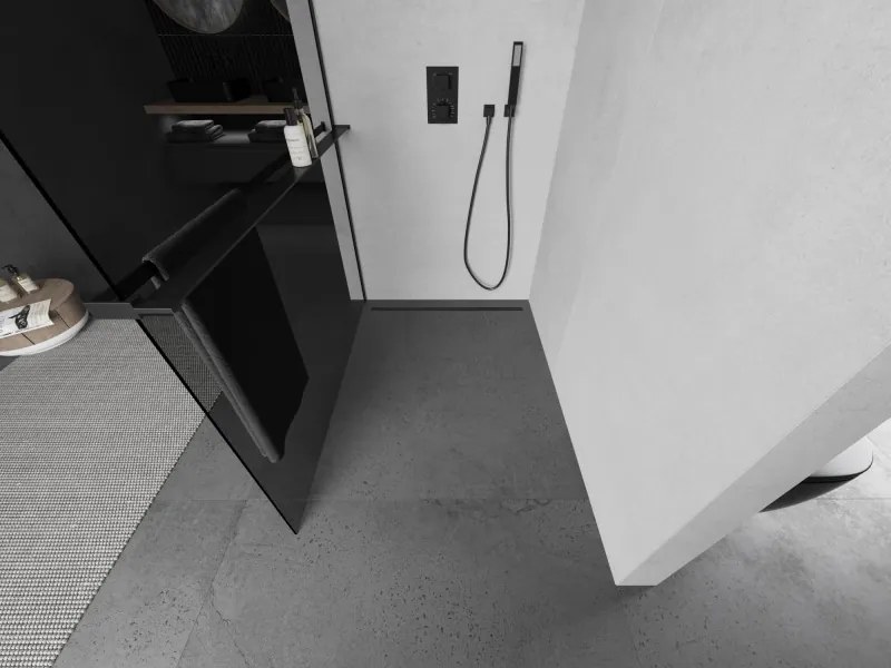 Mexen Kioto+ L ścianka prysznicowa z półką Walk-in 80 x 200 cm, grafit, czarna - 800-080-123-70-40