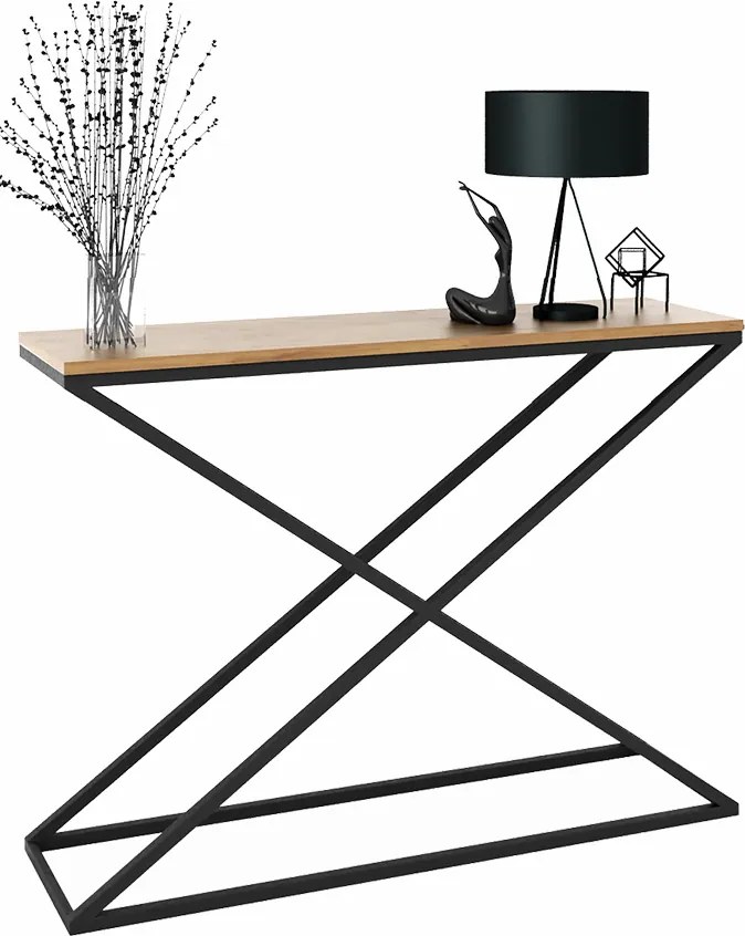 Konsola w stylu loft czarny + dąb lancelot A5-E18