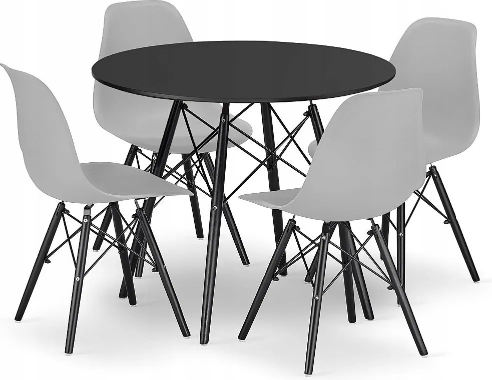 Valora KOVA 80 Zestaw stołowy Nowoczesny czarny okrągły do jadalni x4