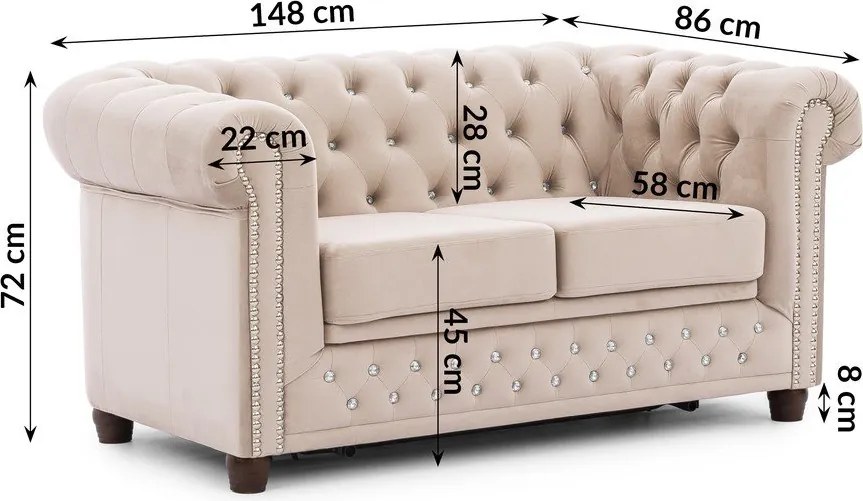 Beżowa aksamitna rozkładana sofa 148 cm York Blik – Ropez