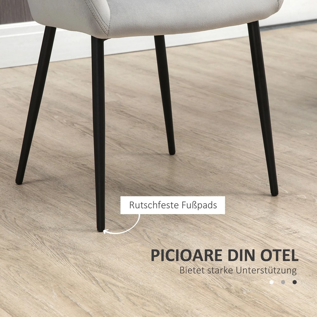 HOMCOM Zestaw krzeseł jadalnianych tapicerowanych jasnoszarych wygodne 54x57x80 cm | Aosom PL