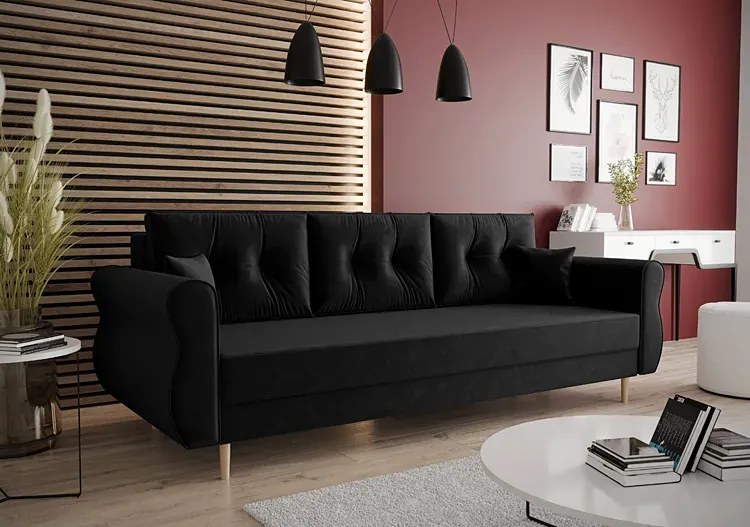 Czarna Sofa Wypoczynkowa Rozkładana Amber 2X