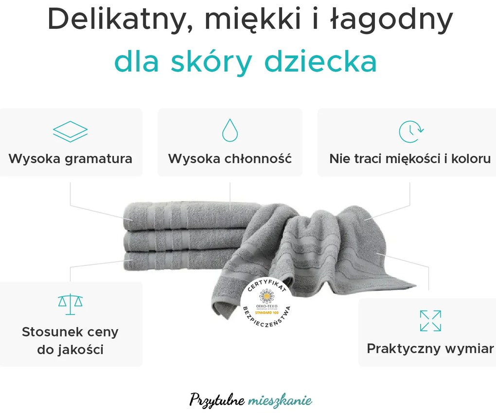 Dziecięcy ręcznik LINEA 30x50 cm szary, 100% bawełna