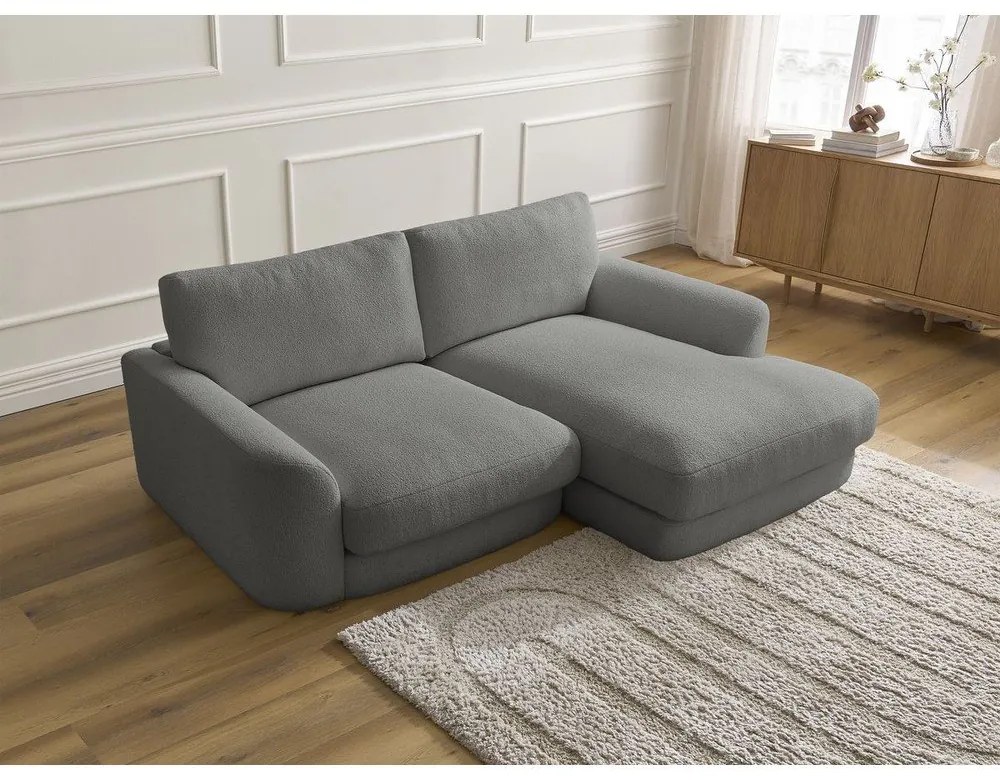 Ciemnoszary narożnik z materiału bouclé (prawostronny/z szezlongiem) Leonore – Bobochic Paris
