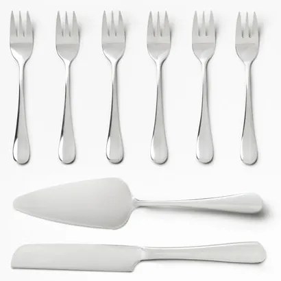 Widelczyki deserowe w biało-srebrnym kolorze ze stali nierdzewnej zestaw The Essentials Cake Tools – Printworks
