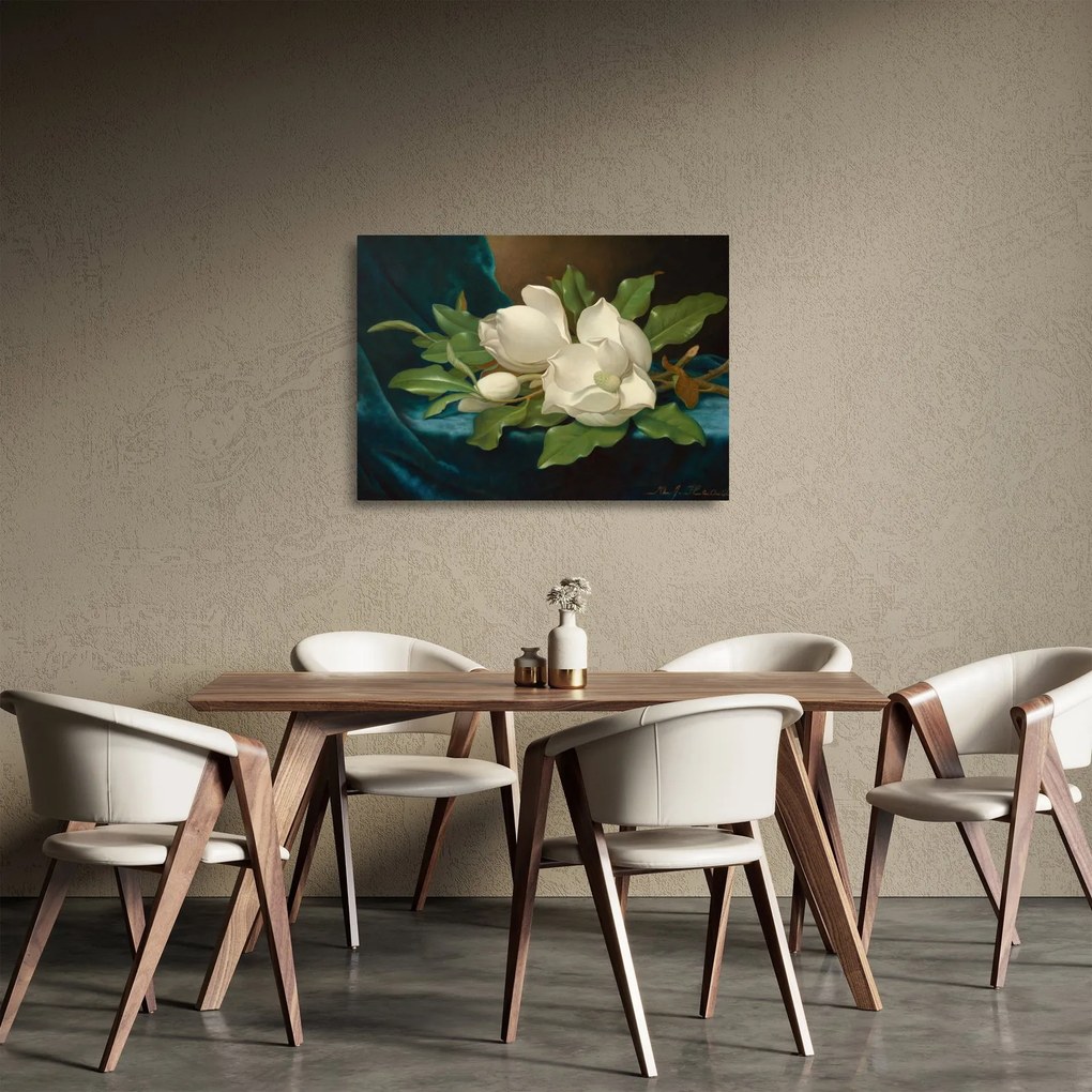 Obraz na szkle - Martin Johnson Heade, Giant Magnolias on a Blue Velvet Cloth, reprodukcje (70x50 cm)