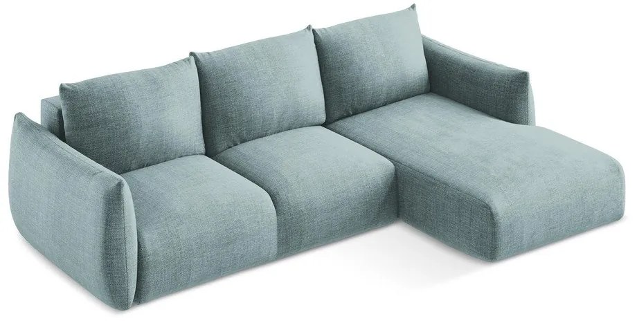 Niebieski rozkładany narożnik (prawostronny/z szezlongiem) Leila – Makamii