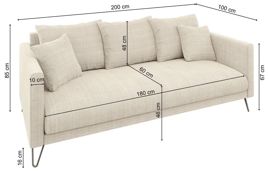 Kremowa sofa z tkaniny szenilowej 200 cm Freya – Ropez