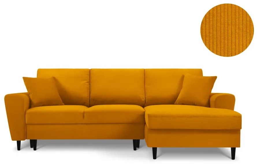 Pomarańczowy rozkładany sztruksowy narożnik Kooko Home Jazz, prawostronny