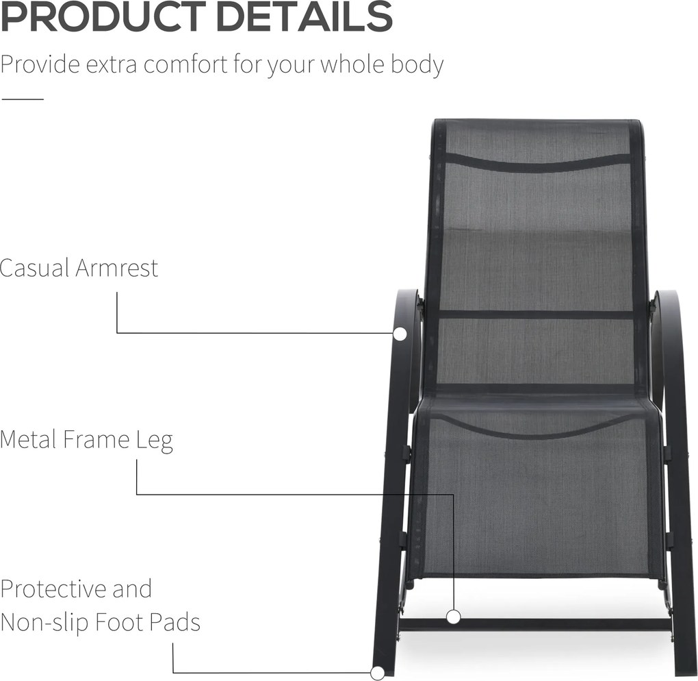 Outsunny Zestaw leżaków ogrodowych z stolikiem 2 sztuki Oddychająca tkanina Stabilna konstrukcja Czarny | Aosom PL