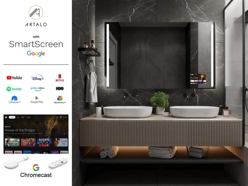 SMART LED lustro do łazienki z oświetleniem M4 + SmartScreen with Google Chromecast