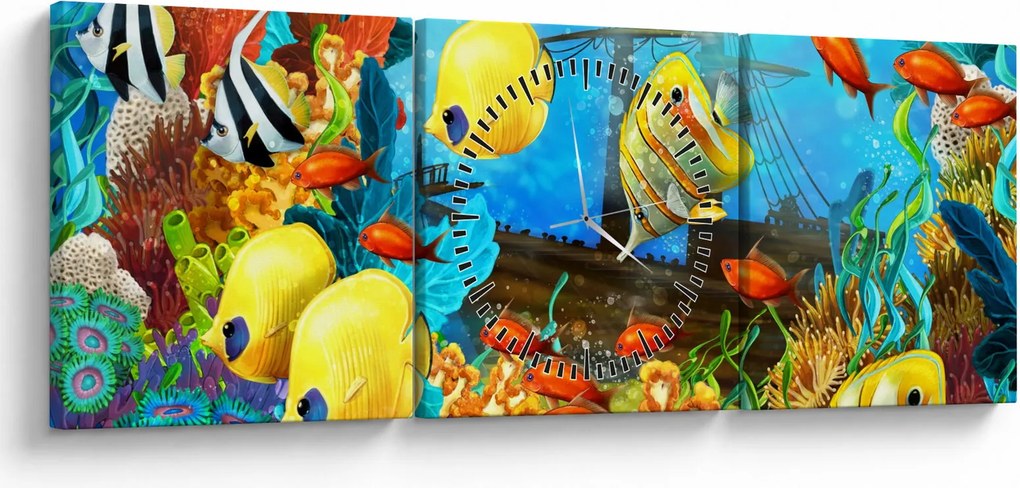 Obraz - Kolorowa rafa koralowa (z zegarem) (90x30 cm)