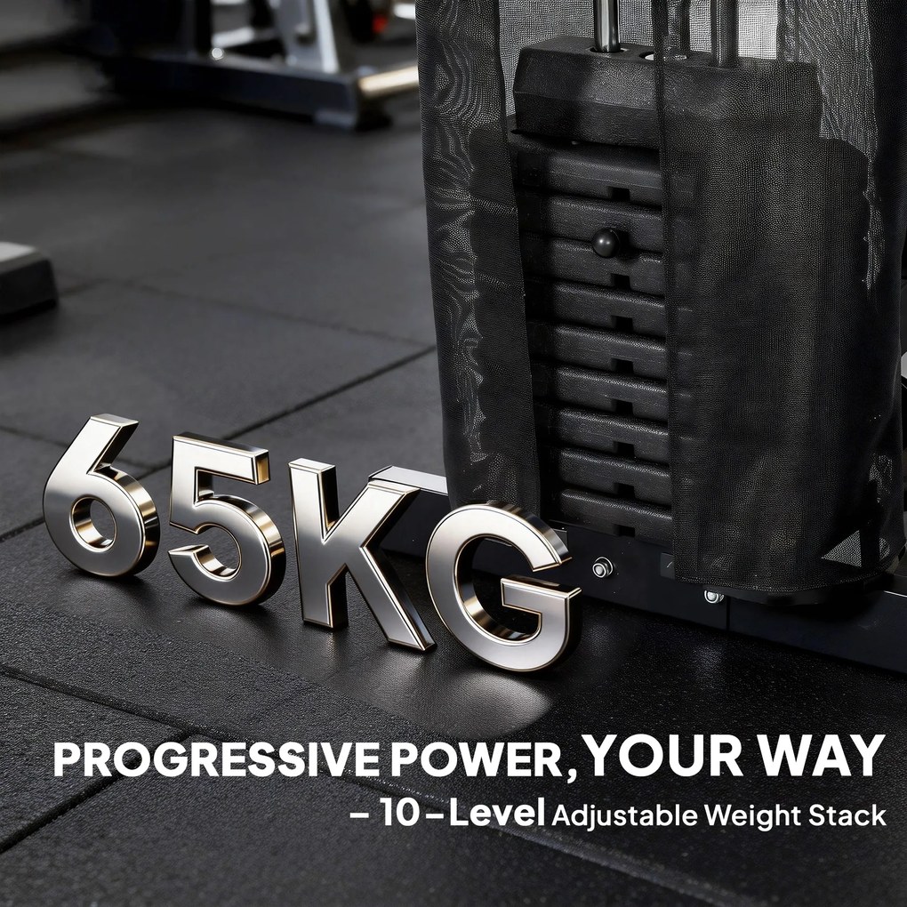 SPORTNOW Stacja siłowa z wyciągiem górnym, drążkiem butterfly, obciążeniem 65 kg, linką — do 120 kg | Aosom PL