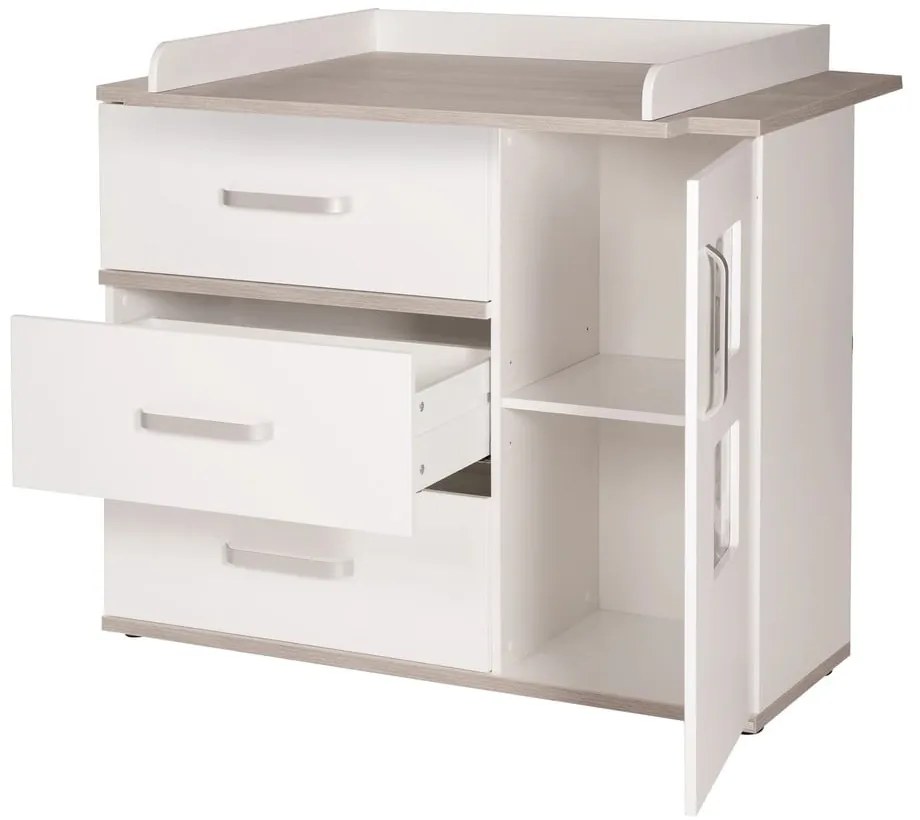 Biała niska komoda dziecięca w dekorze wiązu z przewijakiem 117x102 cm Moritz – Roba